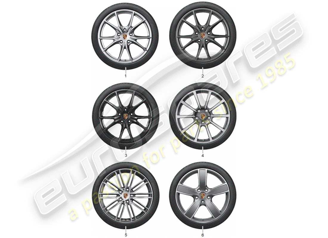 porsche 2018 (tequipment 98x/99x) 1 set aluminium rims with part diagram
