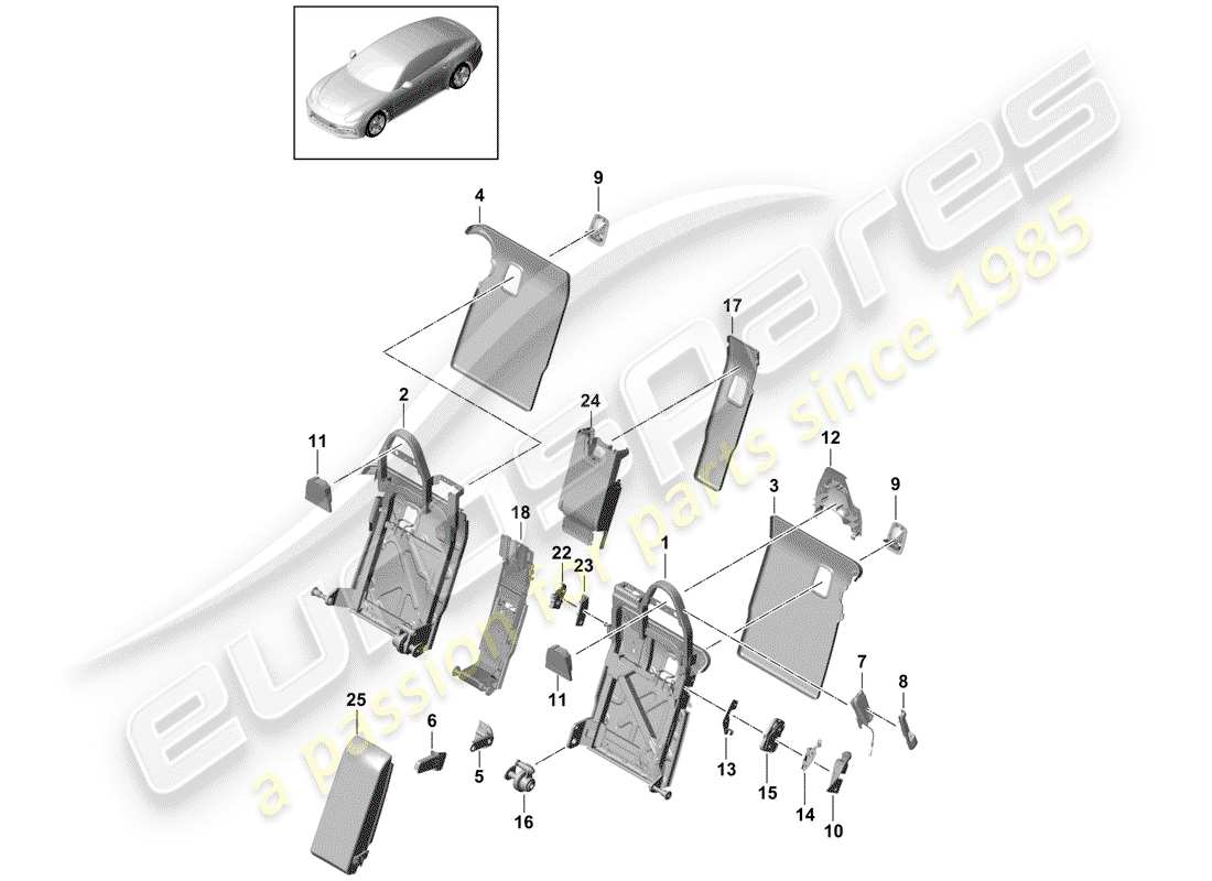porsche 2018 (panamera 971-1) back seat backrest part diagram