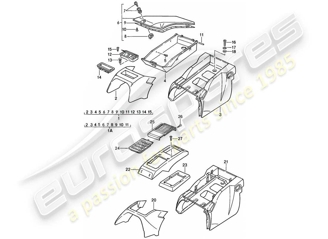 porsche 1984 (928) stowage box part diagram