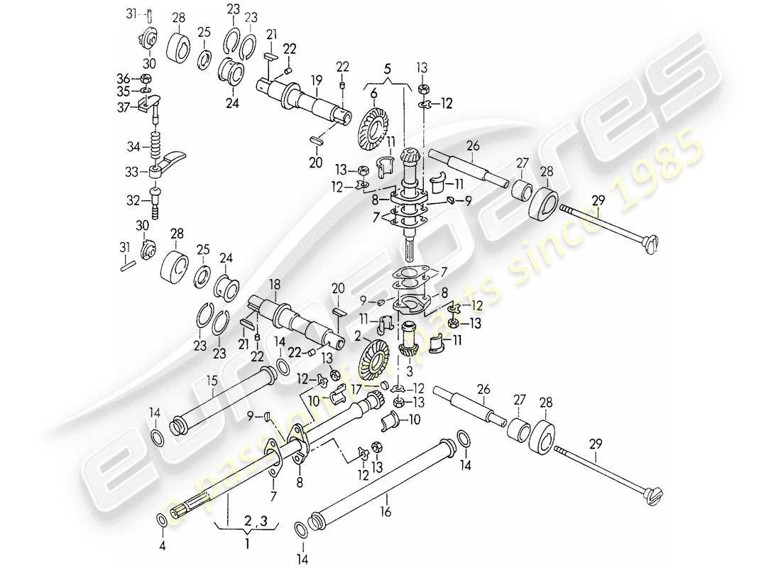 porsche 1955 (356/356a) valve control parts diagram