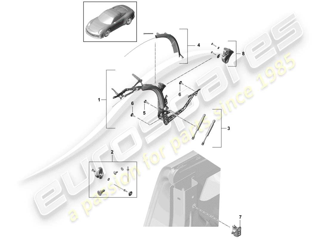 porsche 2014 (991-1 r/gt3/rs) top frame part diagram