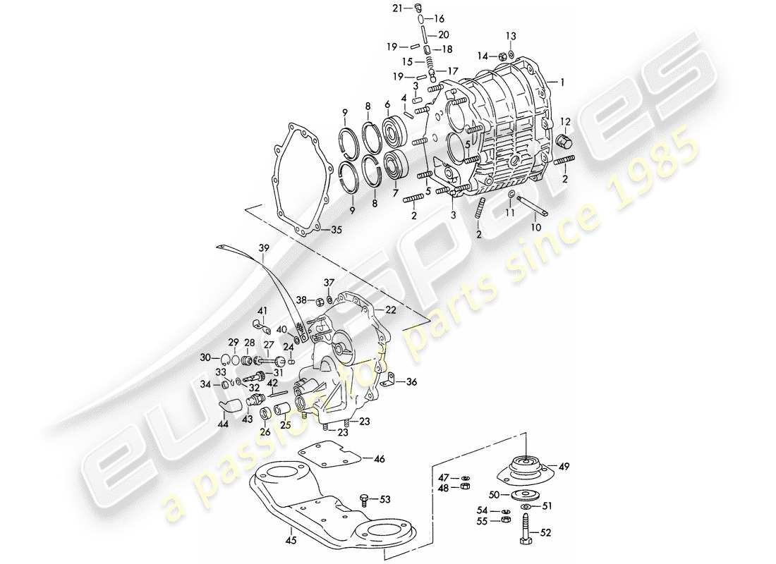 porsche 1971 (911) gear housing - complete - transmission case - and - transmission suspension - d - mj 1972>> part diagram