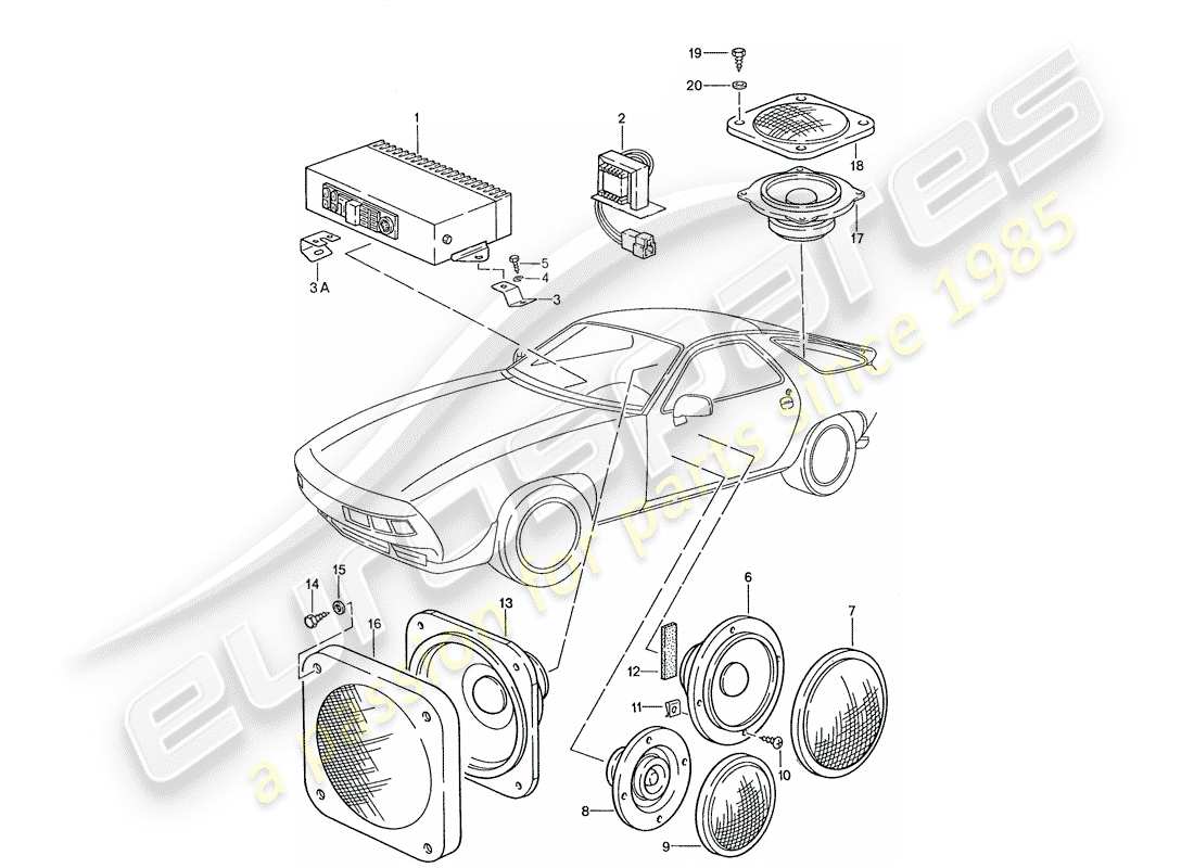 porsche 1987 (928) amplifier - loudspeaker - d >> - mj 1988 part diagram