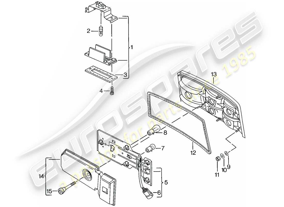 porsche 1983 (944) license plate light - rear light part diagram