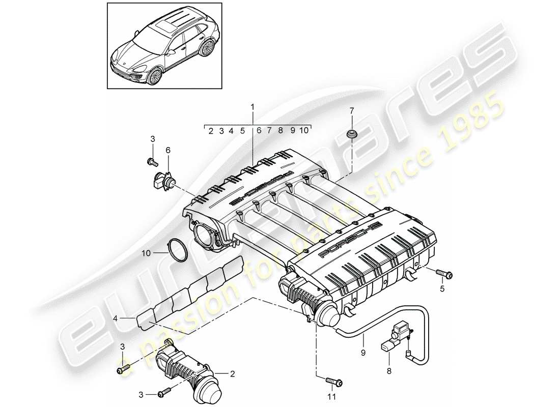 porsche 2018 (cayenne e2 92a) intake manifold parts diagram
