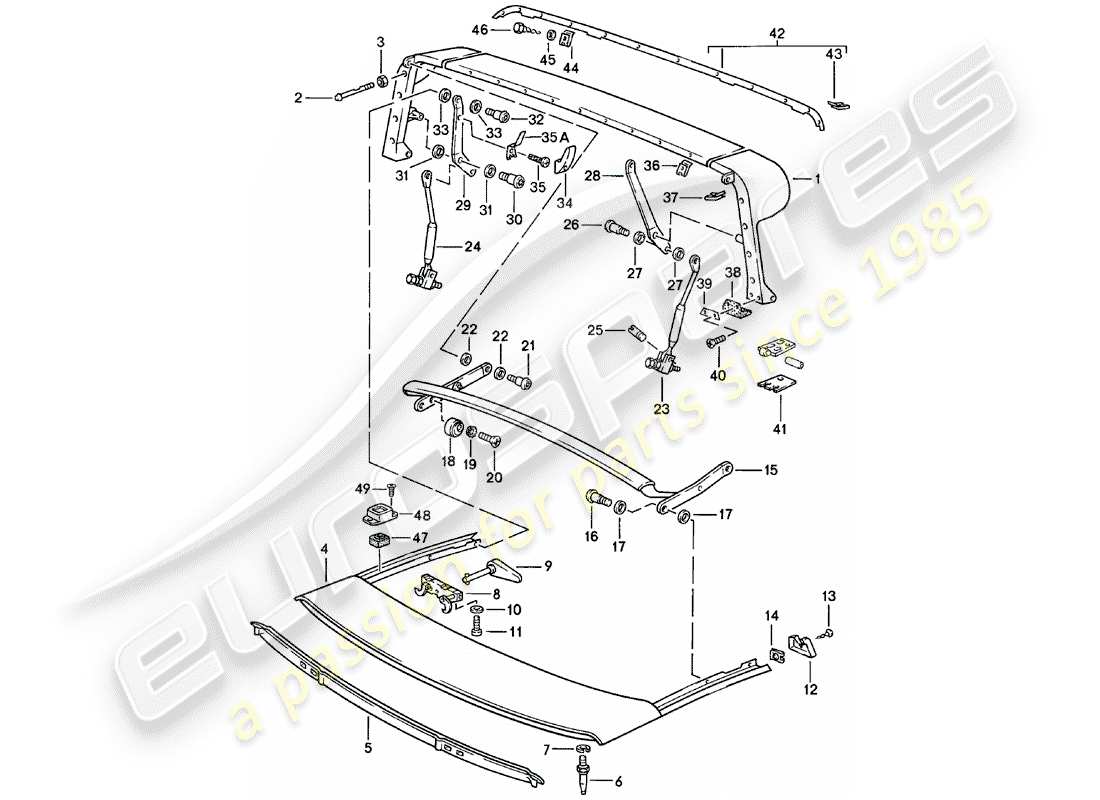 porsche 1982 (911) main bow - roof frame - single parts part diagram