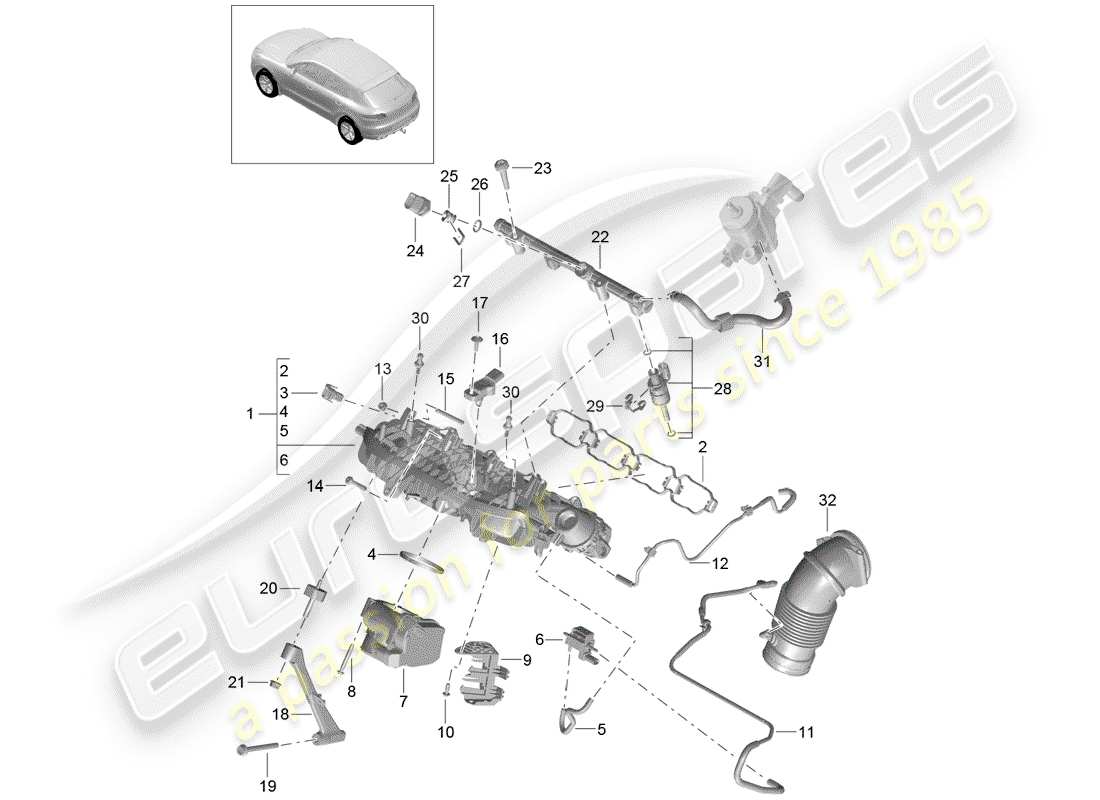 porsche 2018 (macan) intake manifold parts diagram