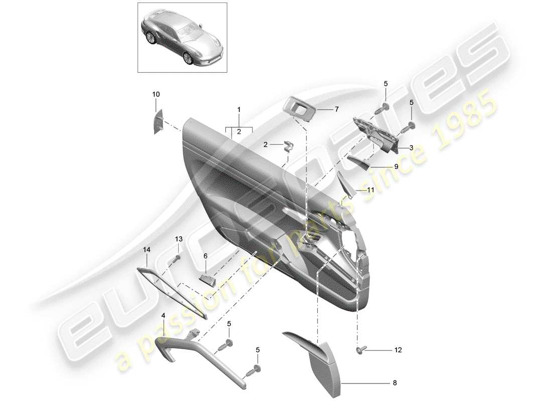 porsche 2017 (991-2 turbo) door panel part diagram