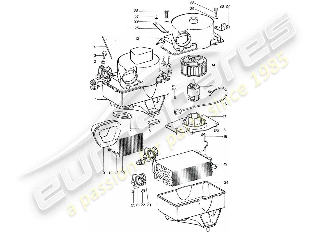 porsche 1977 (911) air conditioner - evaporator - evaporator housing - accessories part diagram