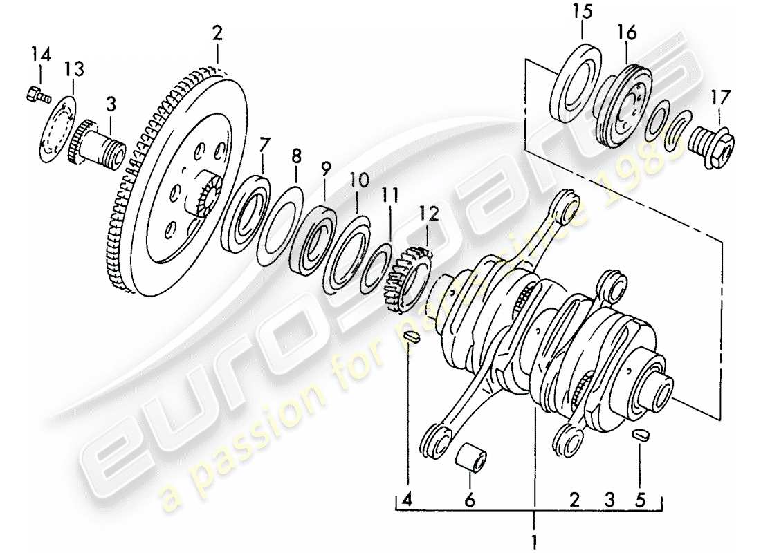 porsche 1955 (356/356a) crankshaft parts diagram