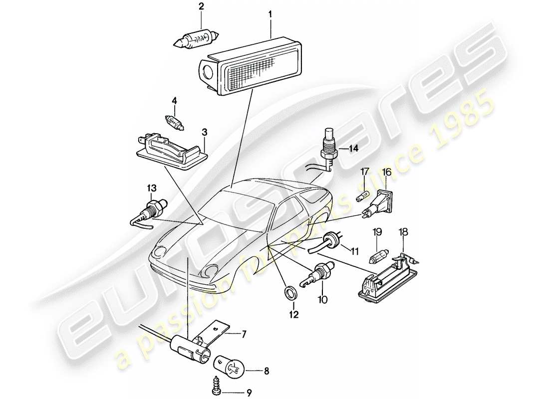 porsche 1983 (928) interior lights part diagram