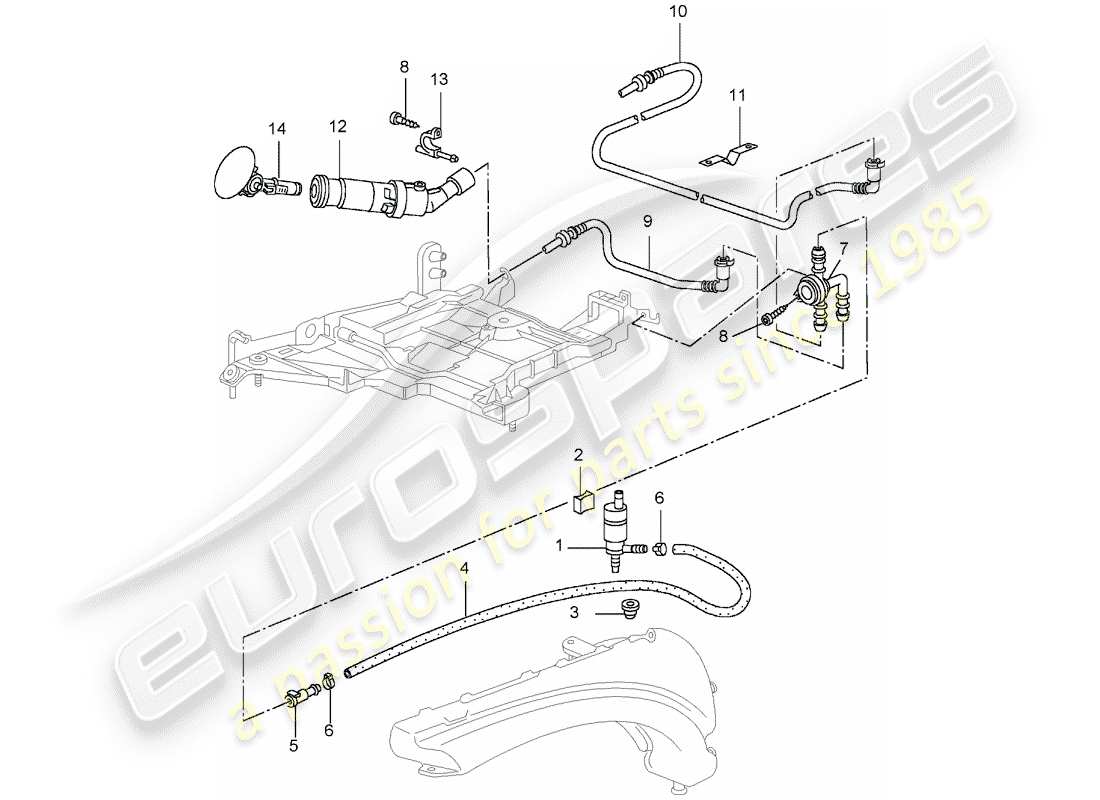 porsche 2005 (996 gt3) headlight washer system - d - mj 2004>> part diagram
