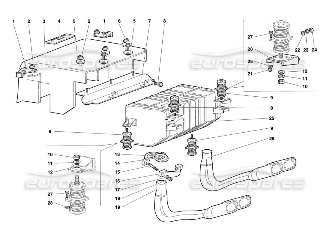 lamborghini diablo sv (1997) exhaust system part diagram