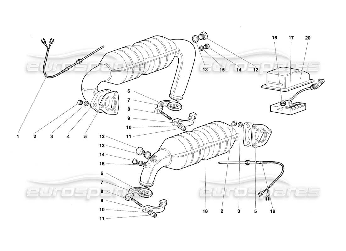 lamborghini diablo sv (1997) exhaust system parts diagram