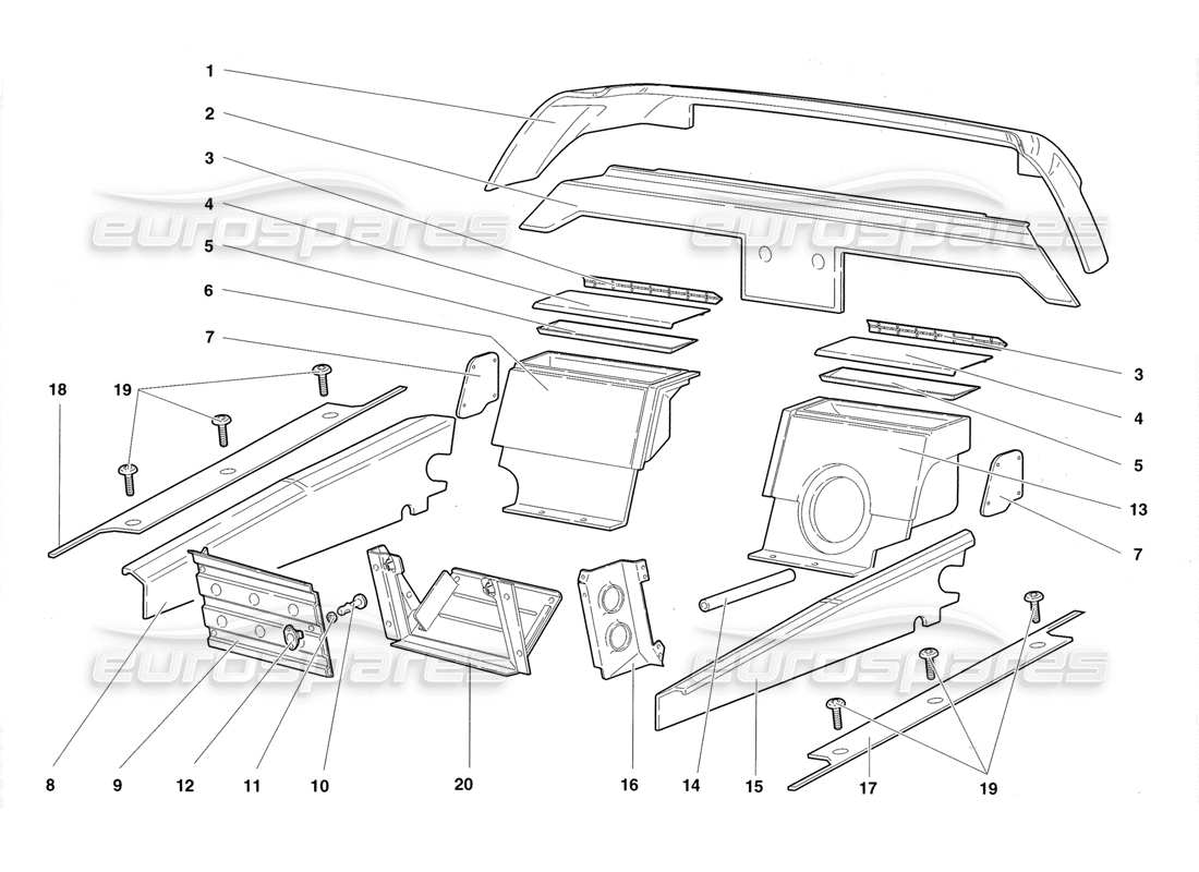 lamborghini diablo roadster (1998) passenger compartment trims parts diagram