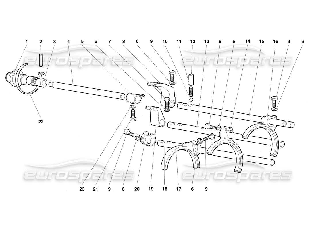 lamborghini diablo sv (1997) gearbox shifting rods and forks part diagram