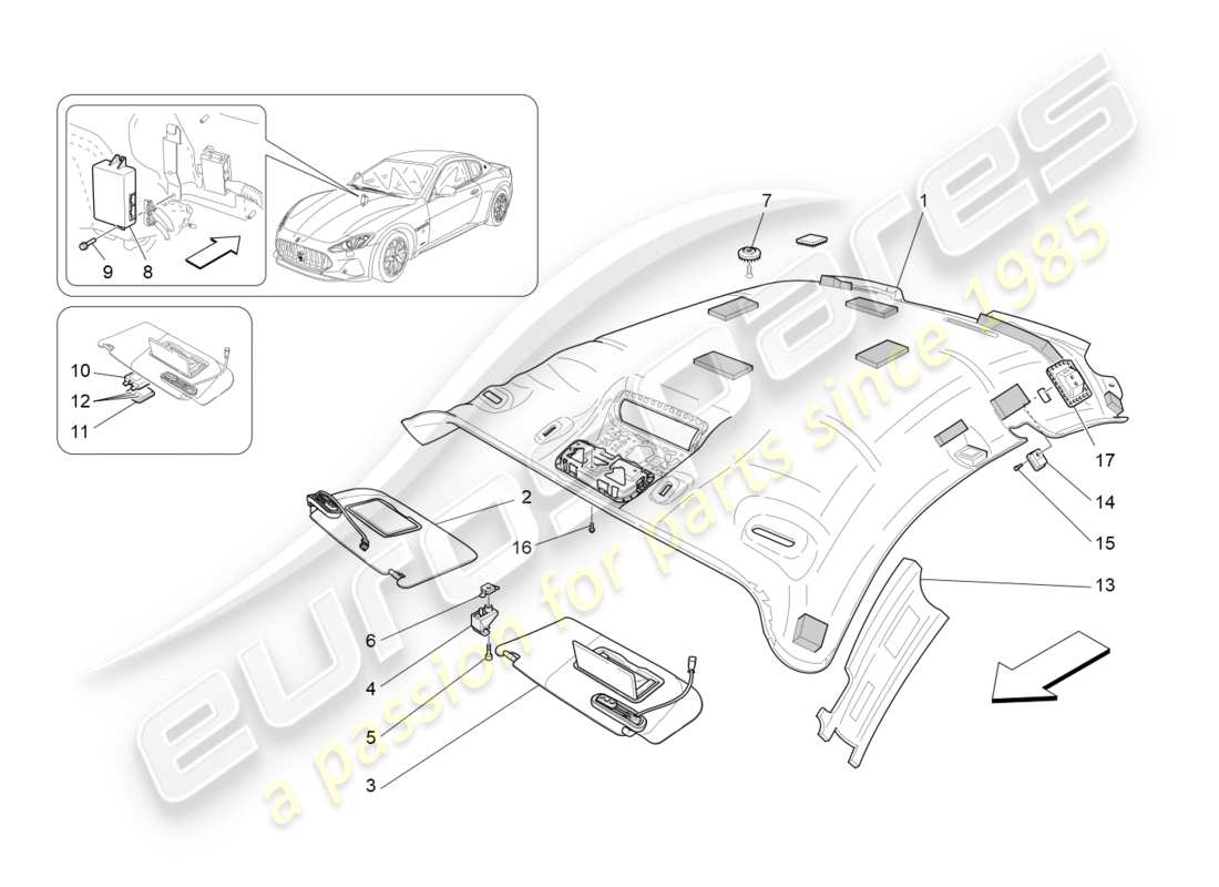 maserati granturismo s (2020) roof and sun visors part diagram