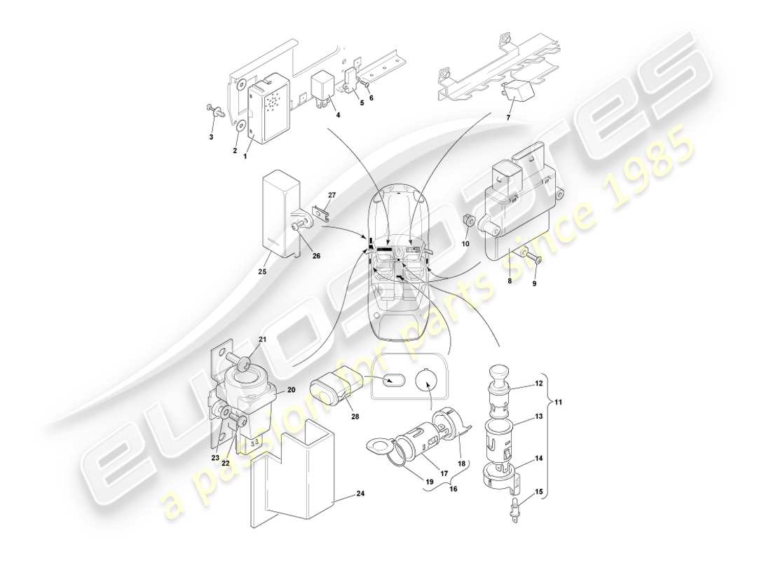 aston martin db7 vantage (2000) centrally mounted components part diagram