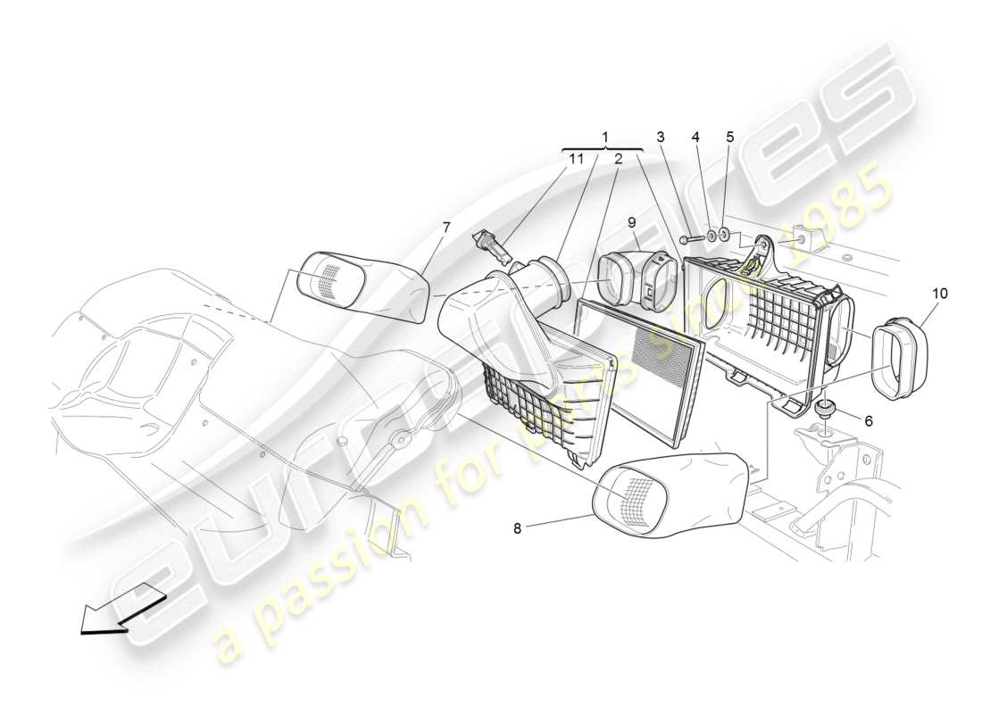 maserati granturismo (2008) air filter, air intake and ducts parts diagram