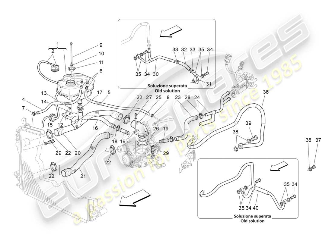 maserati granturismo (2016) cooling system: nourice and lines parts diagram