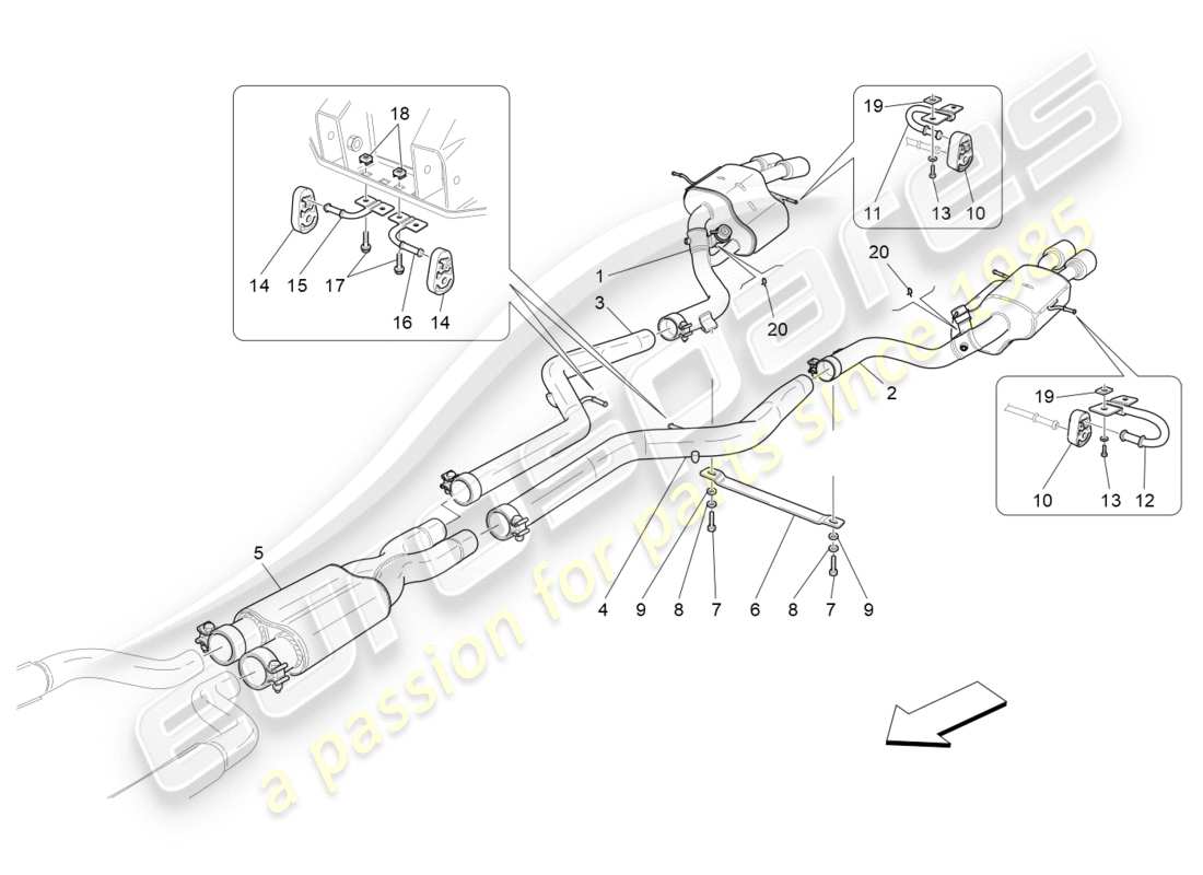 maserati granturismo (2011) silencers parts diagram
