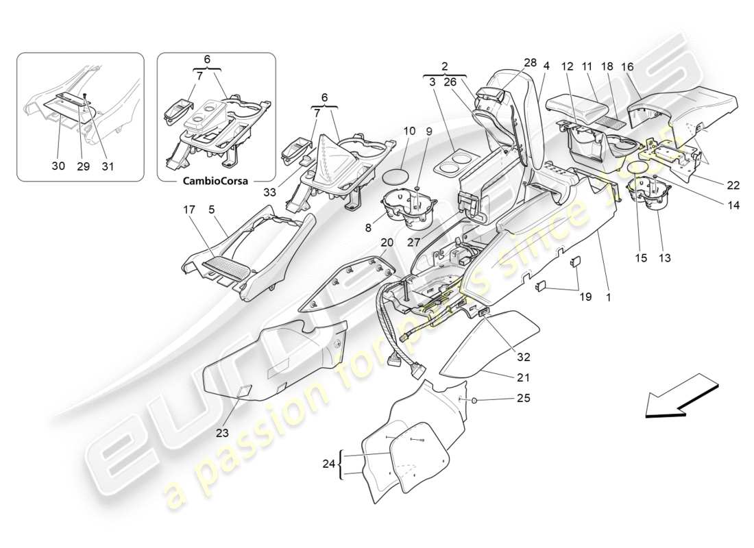 maserati granturismo s (2016) accessory console and centre console parts diagram