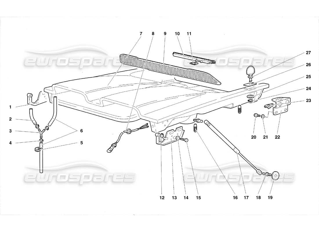 lamborghini diablo sv (1998) engine hood parts diagram