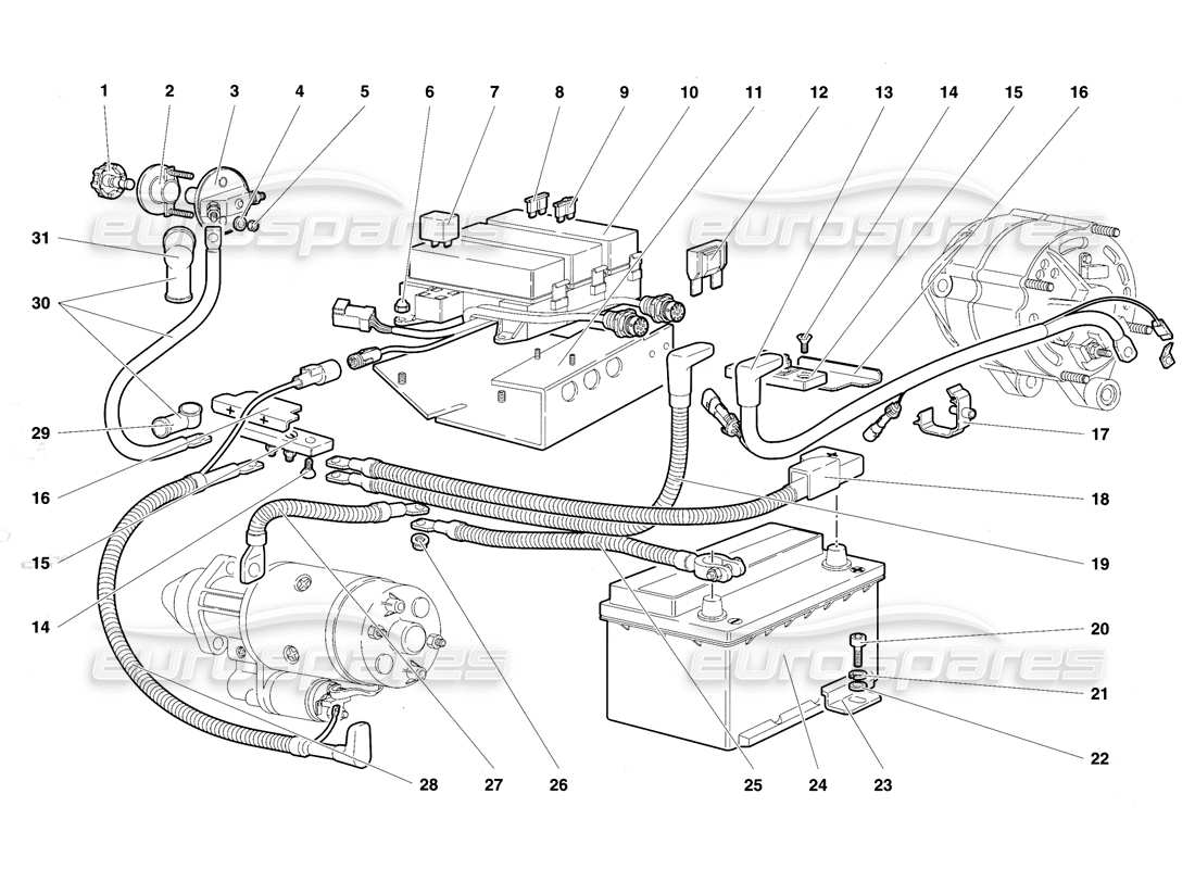 lamborghini diablo se30 (1995) electrical system parts diagram