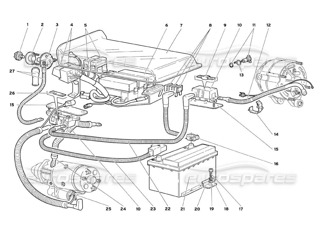 lamborghini diablo sv (1999) electrical system parts diagram