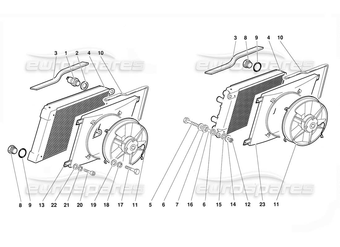 lamborghini diablo (1991) radiator and electro-fans parts diagram