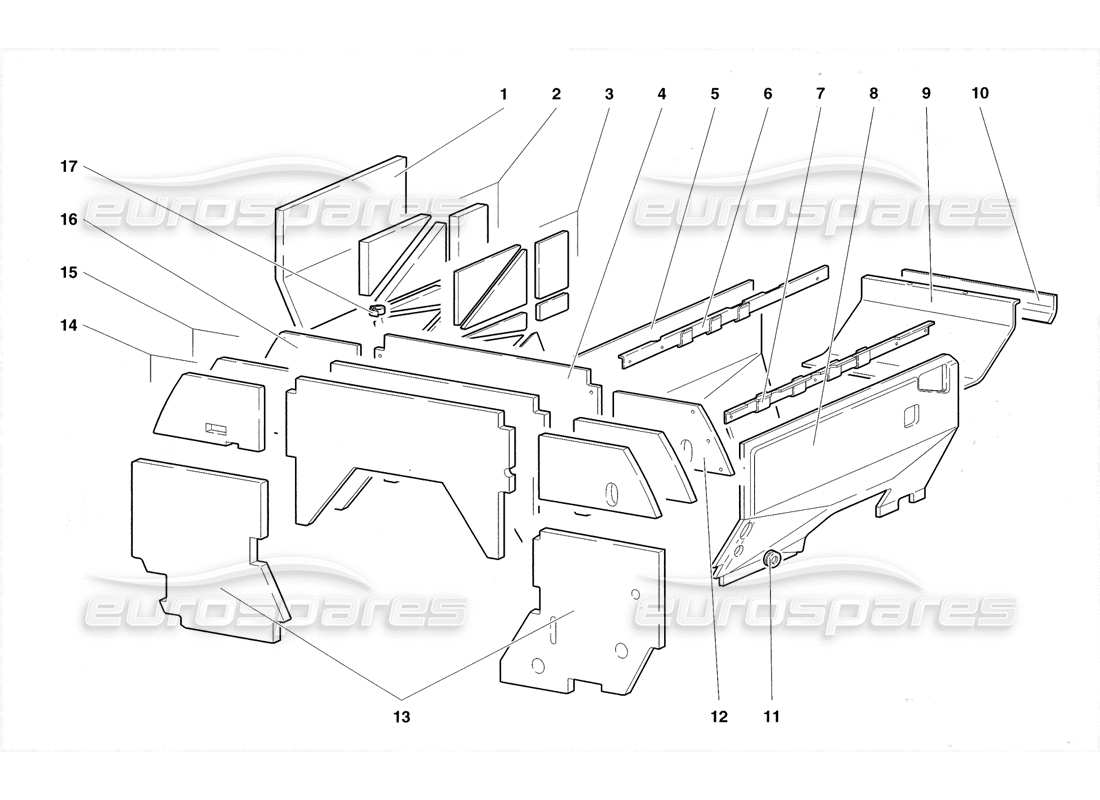 lamborghini diablo roadster (1998) engine compartment insulating panels parts diagram