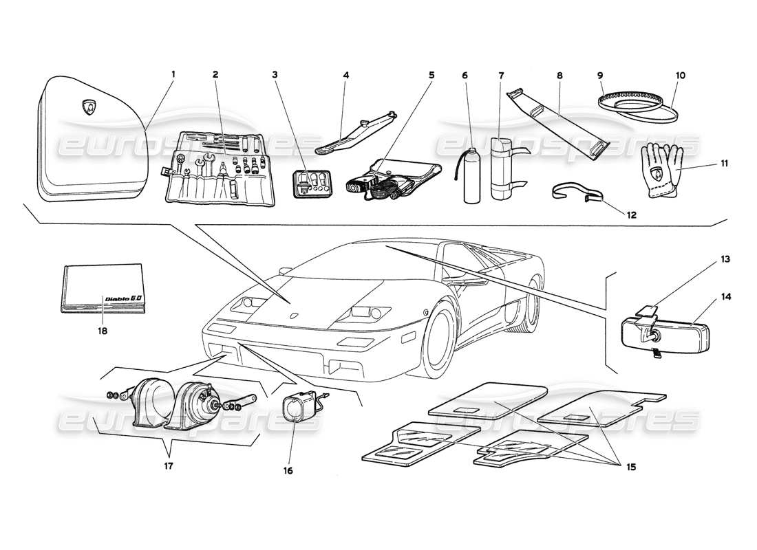 lamborghini diablo 6.0 (2001) accessories part diagram