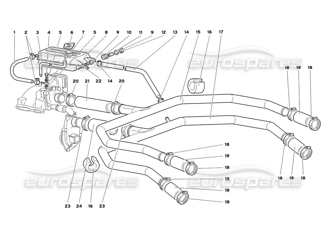 lamborghini diablo sv (1999) water cooling system part diagram