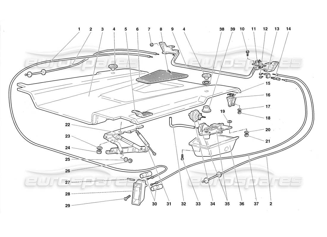 lamborghini diablo roadster (1998) engine hood parts diagram