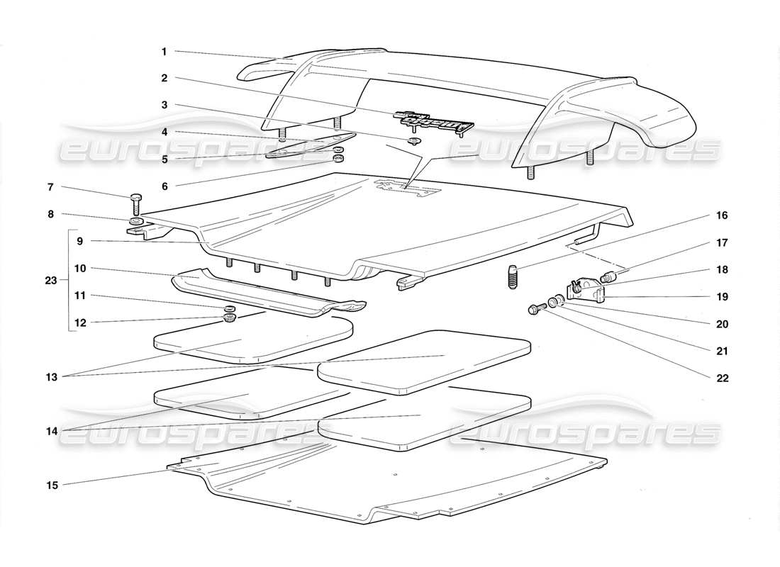 lamborghini diablo roadster (1998) rear hood and wings parts diagram