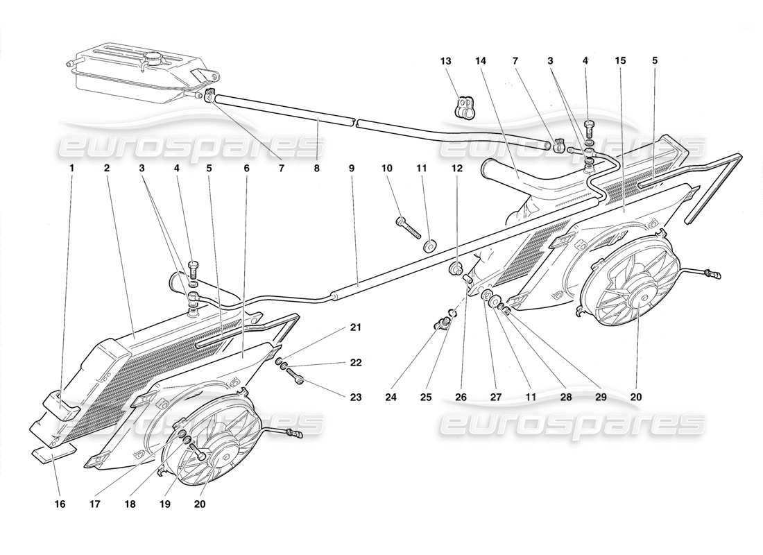 lamborghini diablo roadster (1998) radiators and electro-fans parts diagram