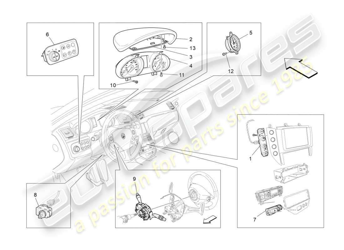 maserati granturismo (2013) dashboard devices part diagram