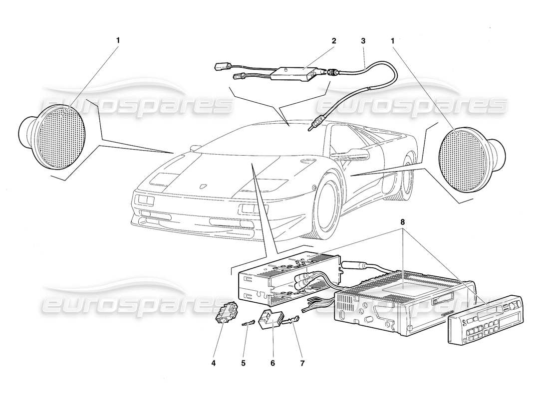 lamborghini diablo sv (1997) radio set part diagram