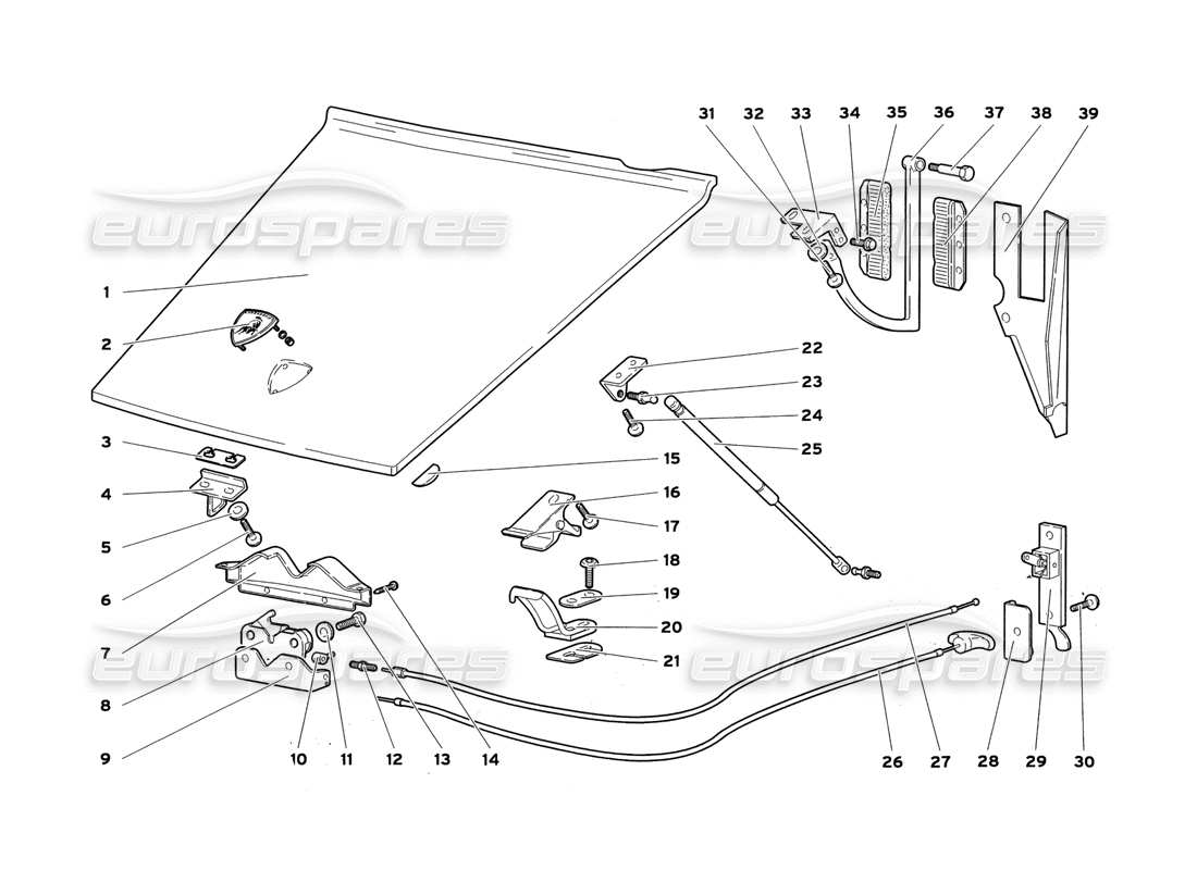 lamborghini diablo sv (1999) front hood part diagram