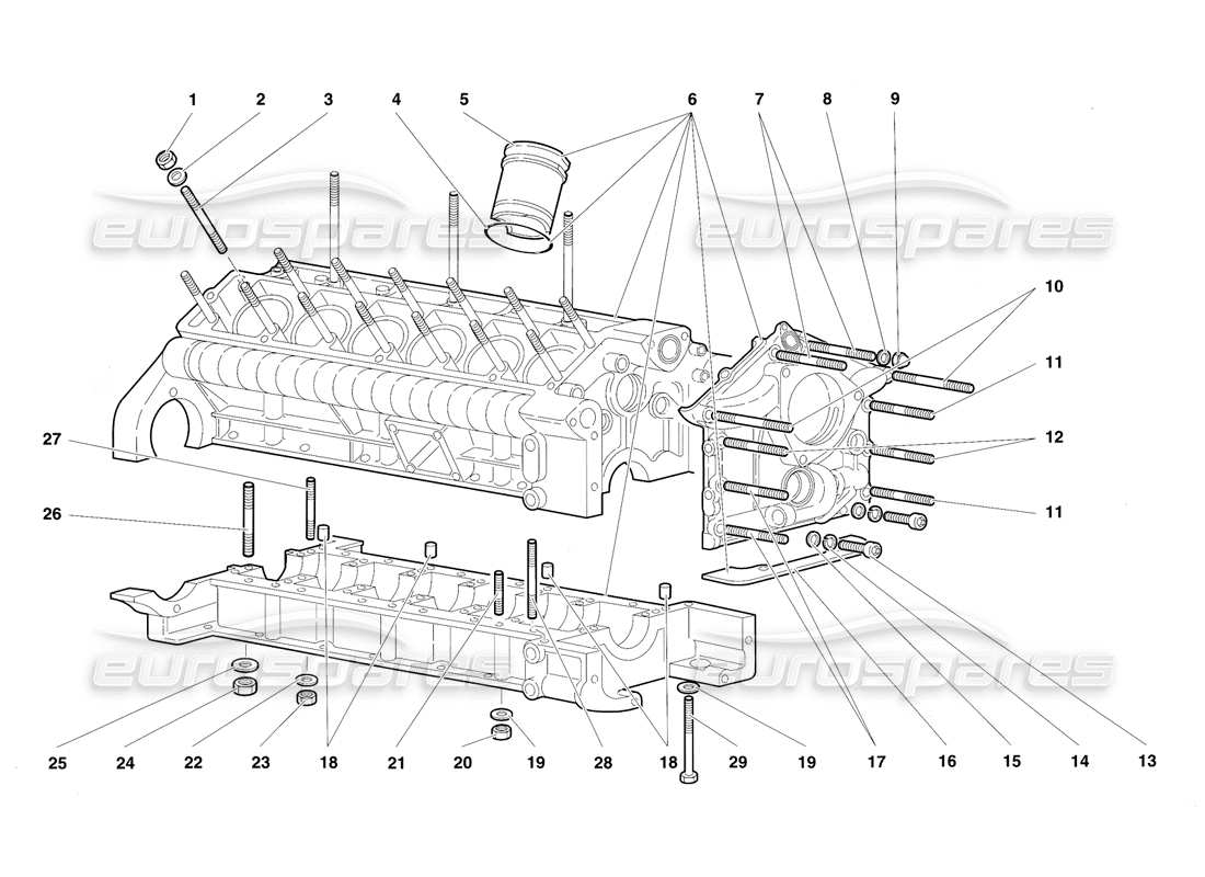 lamborghini diablo sv (1997) crankcase and lower mounting part diagram