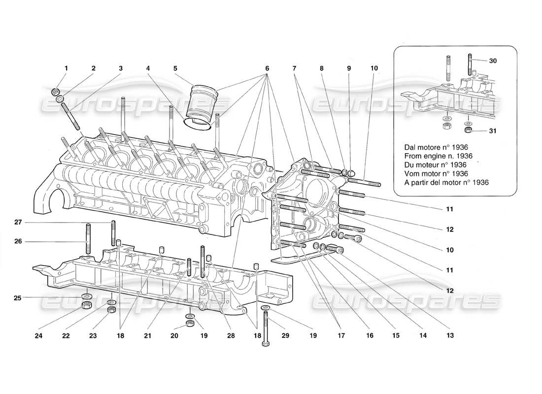 lamborghini diablo roadster (1998) crankcase and lower mounting parts diagram