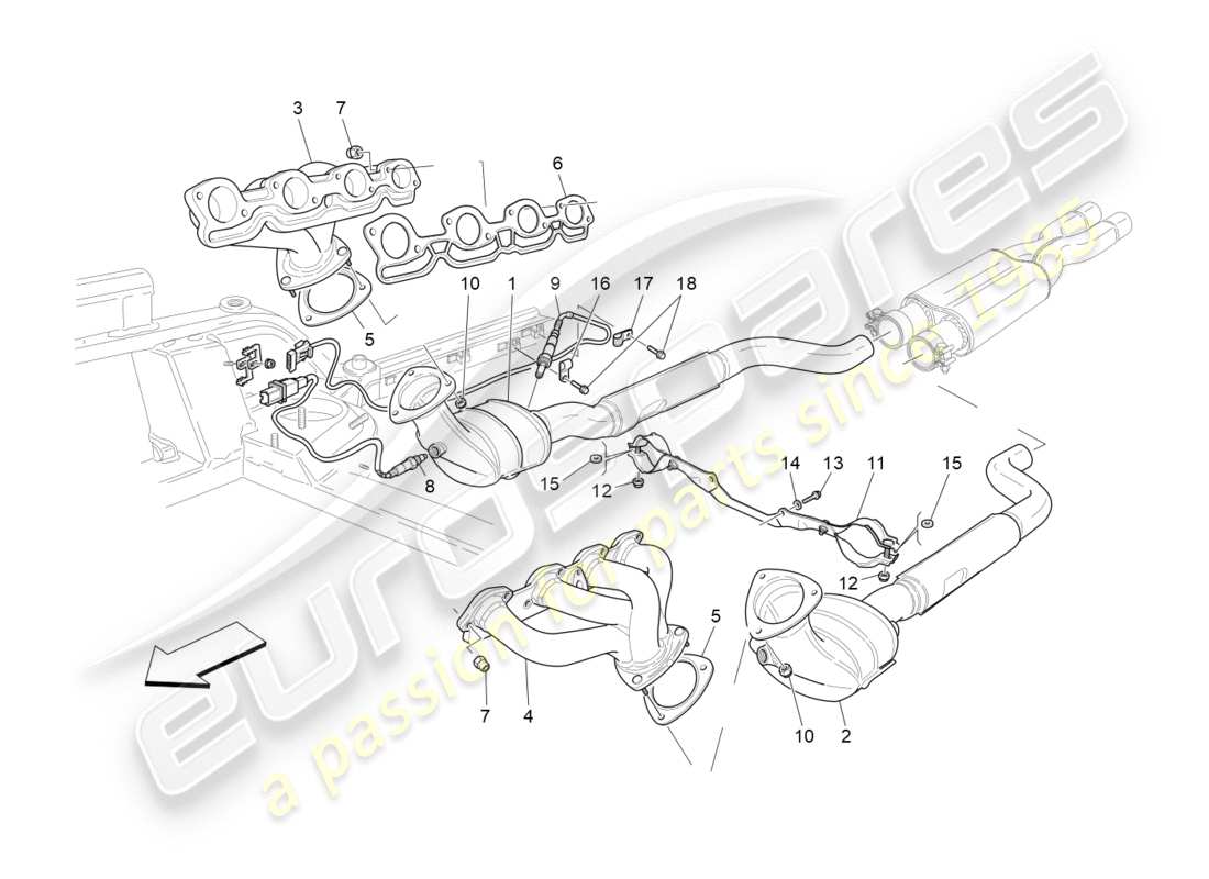 maserati granturismo s (2016) pre-catalytic converters and catalytic converters part diagram