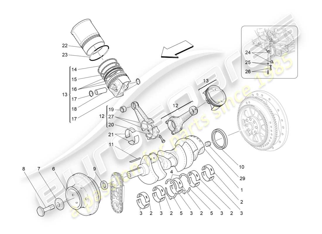 maserati granturismo (2010) crank mechanism part diagram