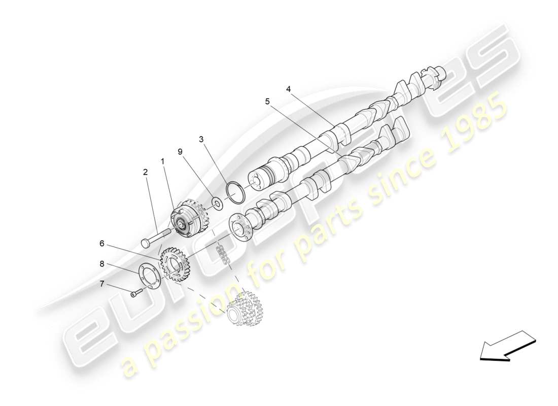 maserati granturismo s (2020) rh cylinder head camshafts part diagram