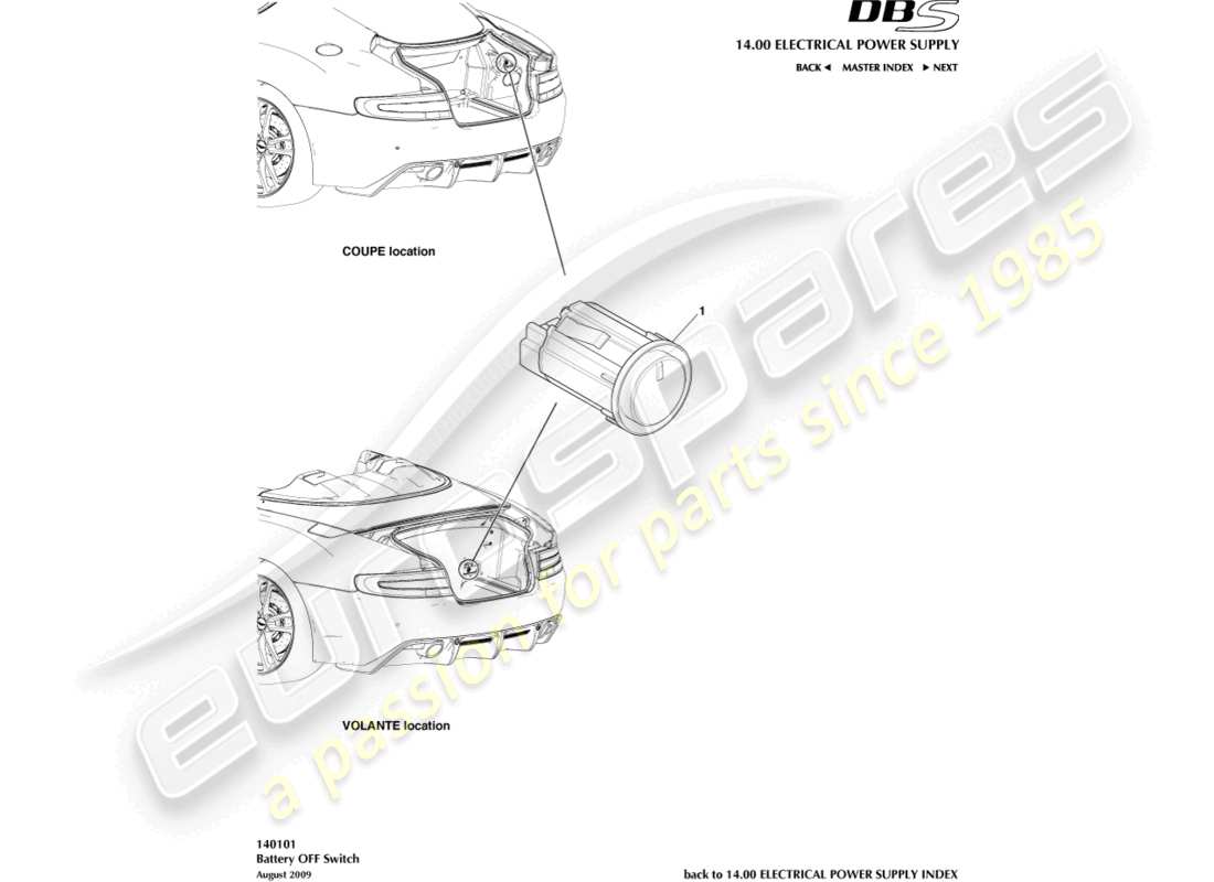aston martin dbs (2013) battery off switch part diagram