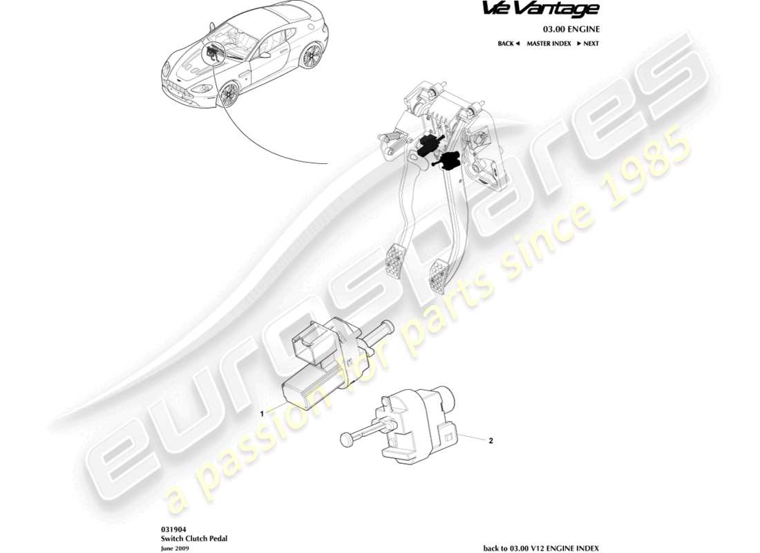 aston martin v12 vantage (2011) clutch pedal switch part diagram