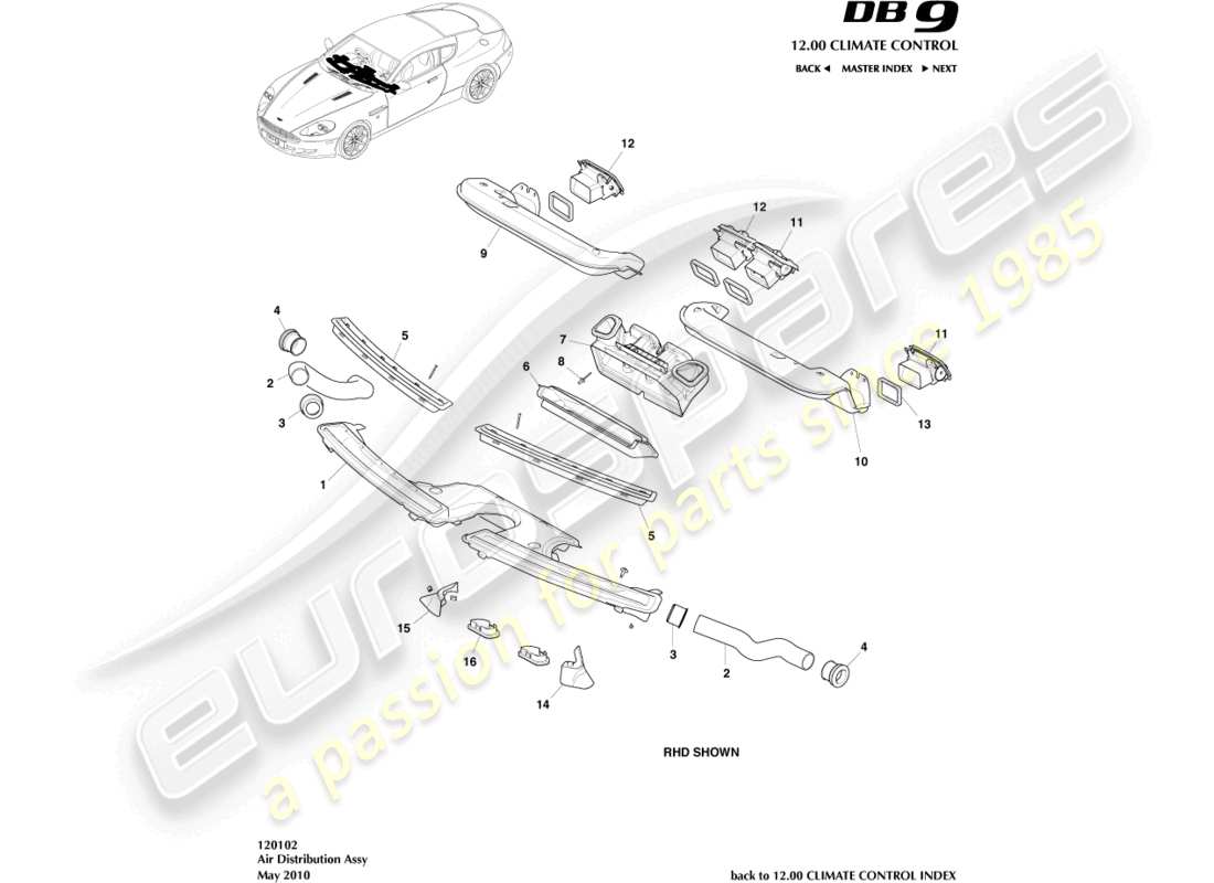 aston martin db9 (2007) air distribution components part diagram