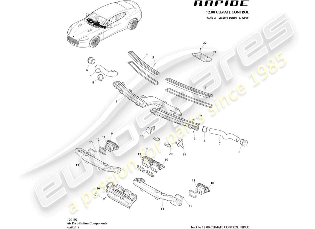 aston martin rapide (2018) air distribution components part diagram