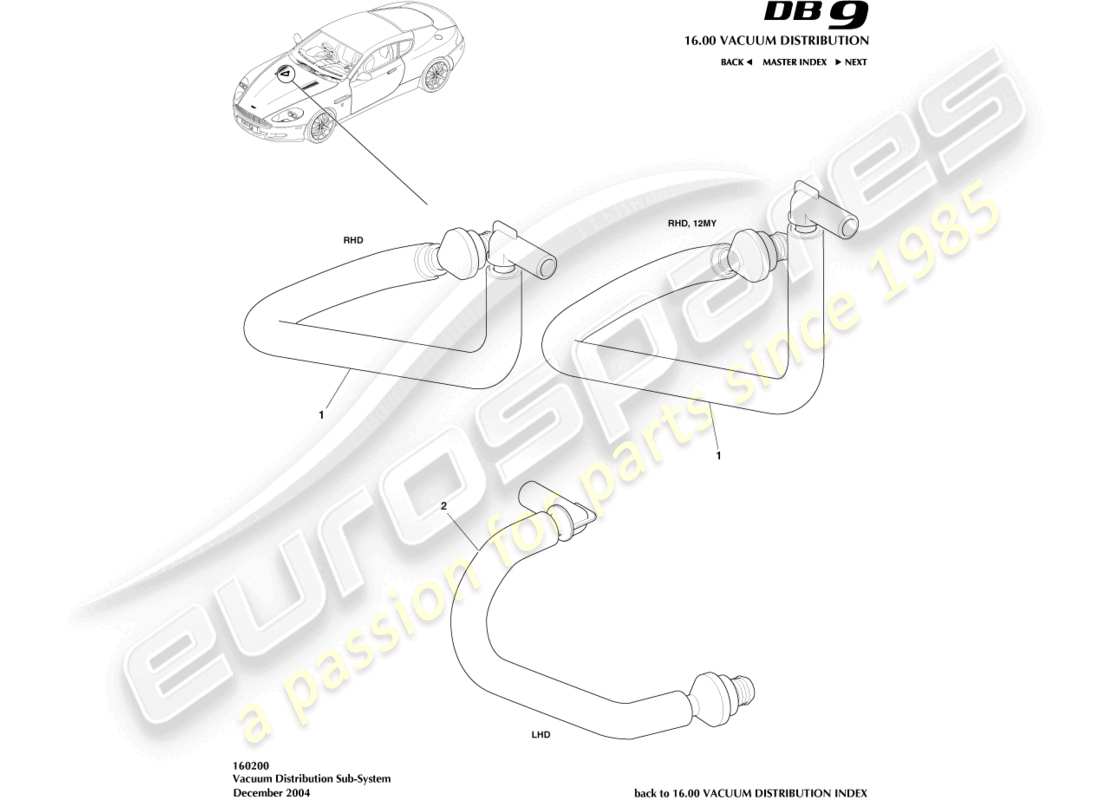 aston martin db9 (2004) vacuum distribution subsystem parts diagram
