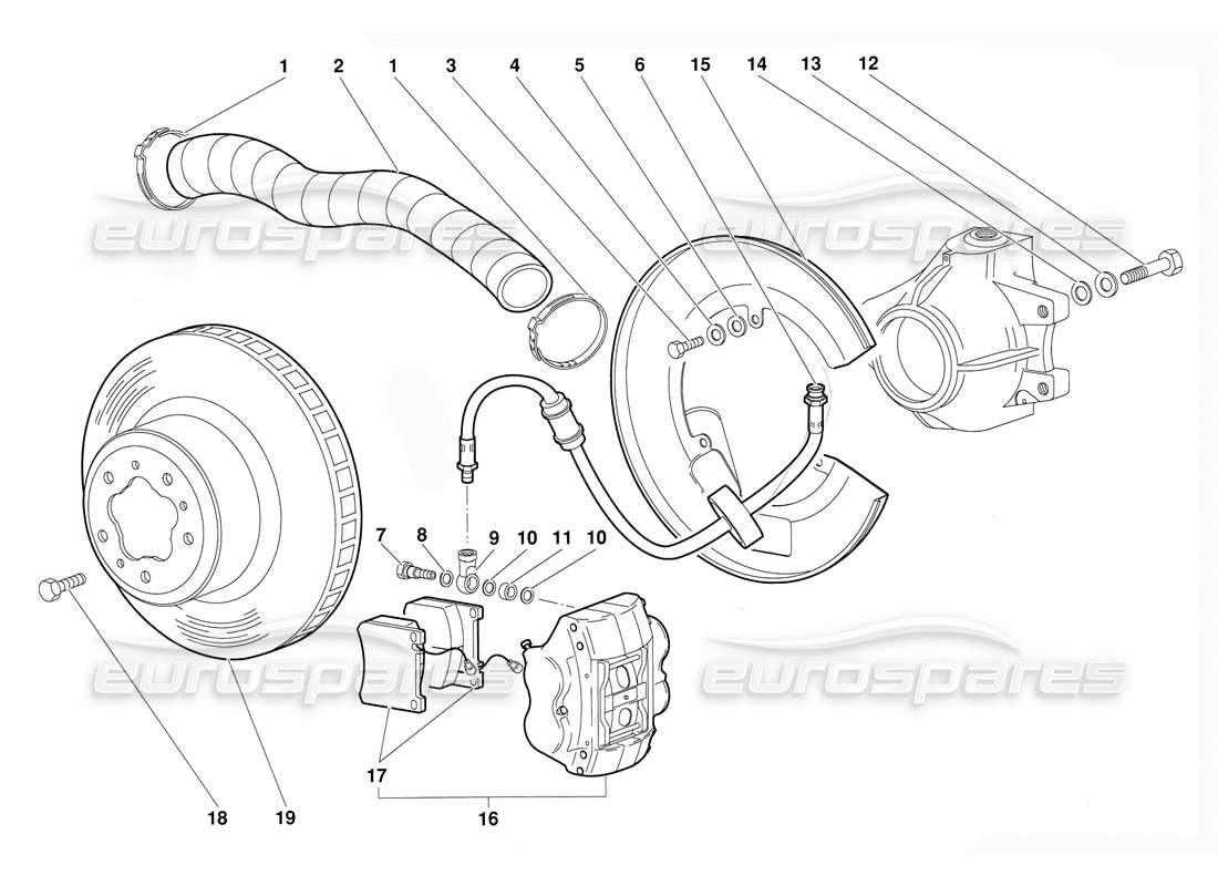 lamborghini diablo (1991) front brakes part diagram